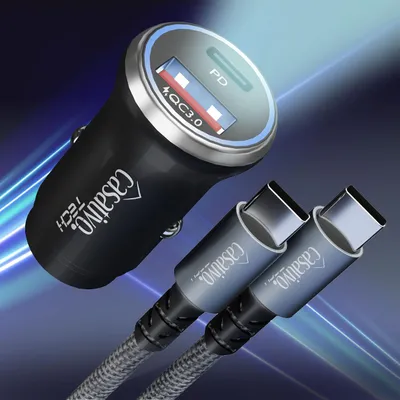 Produktbild von Leistungsstarkes Kfz-USB-Netzteil, (54 Watt) inkl. Ladekabel, USB-C PD & USB-A QC, Dual-Auto 12 V Schnellladestecker, schnelles Aufladen unterwegs
