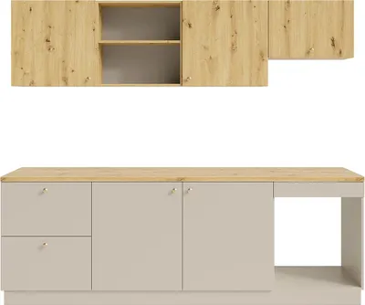 Produktbild von Komplettküche + Arbeitsplatte 242 cm - Beige & Hellnatur - YORINA