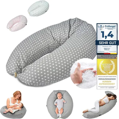 Produktbild von Smoothy Seitenschläferkissen & Stillkissen 155x30 cm – Schwangerschaftskissen mit Mikroperlen, Baumwollbezug Waschbar, Grau Gepunktet