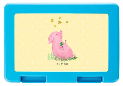 Produktbild von Mr. & Mrs. Panda Bentobox Schwein Glück - Gelb Pastell - Geschenk, Vorratsbehälter, Glücksbringer, Lunchbox, Snackbox, Bento Box, Lustige Sprüche, Motivation, Träume