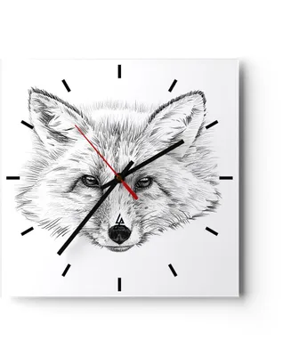 Produktbild von Wanduhr - Quadrat - Glasuhr - Wolf Kinder Skizze illustriert - 30x30cm - Schleichendes Uhrwerk - Lautlos - zum Aufhängen bereit - Dekoration Modern - Wanddekoration aus Glas - C3AC30x30-3212