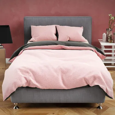 Produktbild von Teddy Plüsch Bettwäsche 135x200 cm Warme Winter Uni Wende Bettbezug Flauschig Anthrazit Rosa 2 teilig