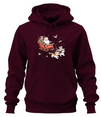 Obrázok produktu pre Santa Claus Sleigh Cats Kitten - Christmas Christmas Gift Uni mikina s kapucňou, bordová, S