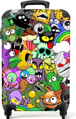 Obrázok produktu pre NoBoringSuitcases.com® Kufre Príručný kufor na kolieskach Malé cestovné kufre so 4 kolieskami - Neon - Vzor - Funny - Monster - Rainbow - Detský - Kabínová veľkosť < 55x40x23 cm a 55x40x20 cm - Foto kufre - Kabínová batožina - Palubná batožina Príručný kufor 55x35x20 cm, 36L,