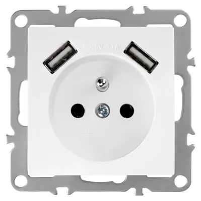 Zdjęcie produktu dla Gniazdo Pojedyncze Z Uziemieniem Toolight Jnh003-G + 2X Usb-A White