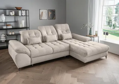 Produktbild von Polsterecke >Devland< Schlaffunktion, Kopfteilverstellung, Cord beige - 273x105x189cm BxHxT