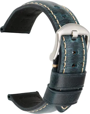 Produktbild von 20/22/24 mm verstellbares Vintage-Uhrenarmband aus echtem Leder als Ersatz für das Handgelenk-Blaue silberne Schnalle#,22mm