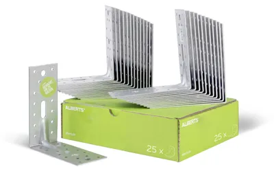 Zdjęcie produktu dla Alberts 867560 Łącznik kątowy do dużych obciążeń z karbami, ocynkowany metodą Sendzimira, 150 x 150 x 65 mm, zestaw 25 sztuk