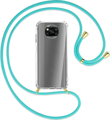 Produktbild von Handykette Backcover-Schutzhülle mit Band (Metall goldfarben) für Xiaomi Poco X3 NFC - schwarz/grau/weiß