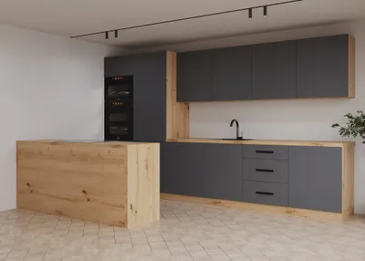Produktbild von Küchenzeile – Küchenblock – Einbauküche – Komplettküche – Singleküche – Nexa – K104-G360 – 360 cm – Grau Matt Ohne Arbeitsplatte & Elektrogeräte