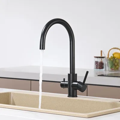 Produktbild von 3 in 1 Filterwasserhahn Küche mit Filteranschluss, 360° Drehbar 3 Wege Küchenarmatur Schwarz, Edelstahl Spültischarmatur, Cecipa Trinkwasserhahn, DVGW