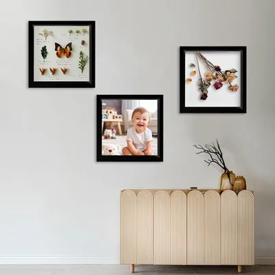 Produktbild von 3D Fotolijstenset für 20 x 20 cm Objekte - Tiefes Displaykabinet für Blumen und Fotos - Schwarz - Pack von 2