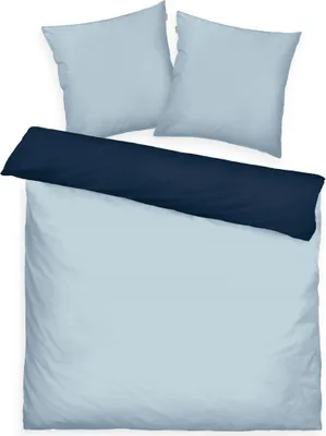 Produktbild von Tom Tailor Satin Bettwäsche Hellblau Dunkelblau 1x 220 x 200 cm + 2x 80 x 80 cm