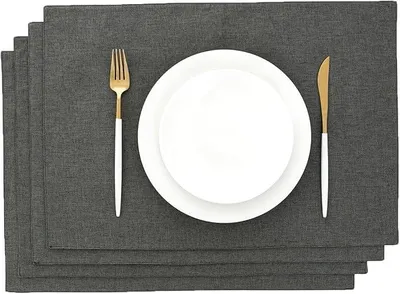 Produktbild von PolkaHome® Platzset 4er Set Stoff Platzdeckchen Grau 33 x 48 cm Waschbar Dunkelgrau