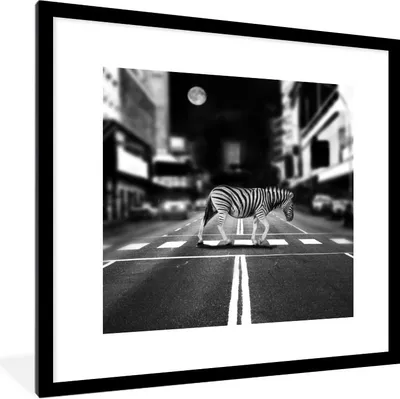 Produktbild von MuchoWow® Gerahmtes Poster Zebrastreifen 40x40 cm - Poster mit Schwarzem Bilderrahmen Wandposter Rahmen Foto Bilder - Poster - Plakat im Rahmen