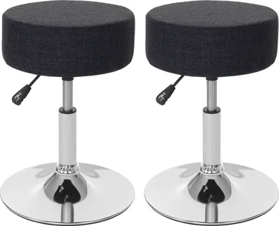 Immagine prodotto di set di 2 sgabelli HWC-C22, sgabello make-up, regolabile in altezza Ø 35 cm ~ tessuto, grigio scuro