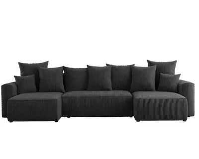 Produktbild von U-Form Sofa ANTONIO DENVER - 312x142x73cm, Wohnzimmersofa mit Schlaffunktion & Bettkästen - Eckarniutur, Couch U-form, Bezug - Schwarz