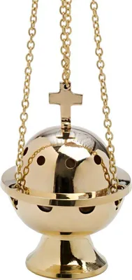 Produktbild von Rauchfass Weihrauchgefäß mit Kreuz Kette 50cm Weichrauchschwenker Messing 7591