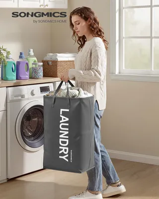 Produktbild von SONGMICS Wäschekorb, 80 L, Wäschesammler faltbar, Aufbewahrungskorb, mit Henkel, Wäschesack, wasserabweisend, für Waschküche, Schlafzimmer