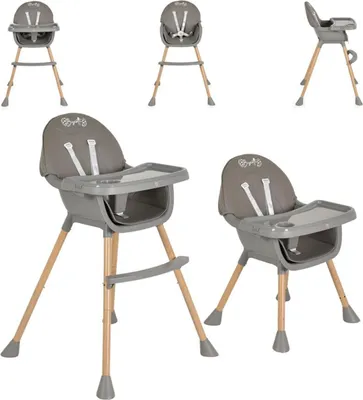 Produktbild von Moni Kinderhochstuhl Biscotti 2 in 1 Kinderstuhl Anti-Rutsch-Füße Doppeltablett grau