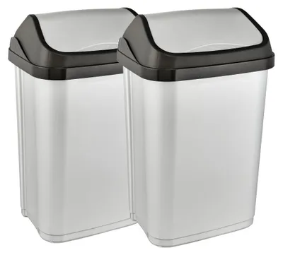 Productafbeelding van keeper Swantje, 2 stuks afvalbakken met scharnierend deksel, 25 liter, 33,5 x 25,5 x 53,5 cm, lichtgrijs
