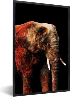 Produktbild von MuchoWow® MuchoWow® Gerahmtes Poster Elefant - Tiere - Rot 60x90 cm - Poster mit zchwarzem Bilderrahmen - Kunst