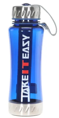 Produktbild von Take it Easy Trinkflasche Flasche Getränkeflasche 0,7 L mit Kühlstück und Trageschlaufe, aus Polycarbonat mit Edelstahl Schule Sport Outdoor BLAU