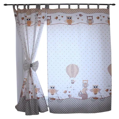 Immagine prodotto di Tende per cameretta TupTam con fiocchi, set da 2, colore: Gufi 2 Beige, dimensioni: circa 155x95 cm