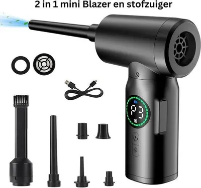 Obrázek produktu pro Ruční turboventilátor – mini vysavač v jednom – přenosný proud vzduchu – 100 W – 5000 otáček – černý