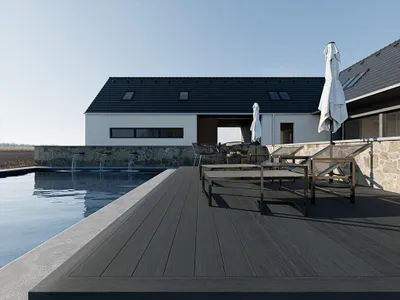 Produktbild von Outgarden | 3 m | Anthrazit 20 mm Terrassendielen WPC Premium, Coextrudiert Massivprofil, Rutschfest Pflegeleicht, Beidseitig Glatt Und Strukturiert, Verdeckte Clip Montage, Ideal Als Poolumrandung