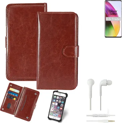Produktbild von K-S-Trade 360° Hülle kompatibel mit OnePlus 8 inkl. Headphones braun Kunstleder Case BookCase WalletCase Kunstlederederhülle Handyhülle,