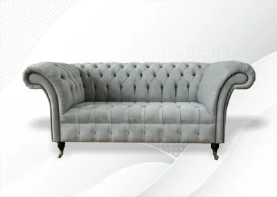 Image de Canapé design gris, modèle 2 places, revêtement en velours, style Chesterfield