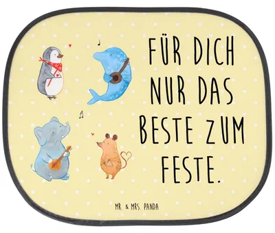 Produktbild von Mr. & Mrs. Panda Sonnenblende Auto Big Band - Gelb Pastell - Geschenk, Sonnenschutz für, Lustige Sprüche, Seitlicher, Autoscheiben, Delfin, Elefant, Musik, Hund, Maus