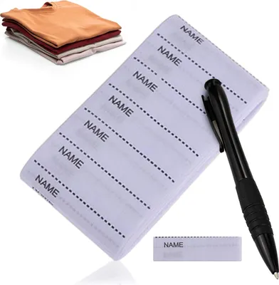 Produktbild von 200 Stück Namensetiketten für Kleidung, zum Aufbügeln, Namensetiketten für Kleidung, zum Aufbügeln, Kleideretiketten, Namensetiketten für Kleidung, waschbare Namensschilder mit Stift für Kleidung, Schuluniform, Kinder