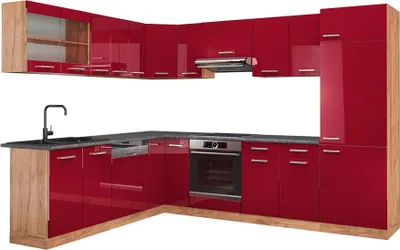 Produktbild von Eckküche Vicco R-Line Rot Hochglanz/Goldkraft Eiche 287 x 60 cm , AP Anthrazit, Model 43066