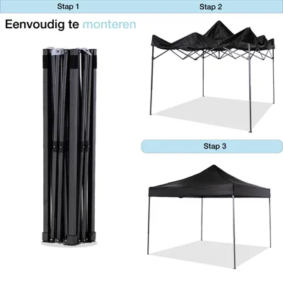 Productafbeelding van Partytent - 300x300x285cm - Hoogte Verstelbaar - PVC - Polyester - Harmonica- Frame -180-205 Doorgangshoogte