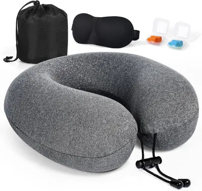 Imagen del producto de Almohada de viaje para el cuello, con espuma viscoelástica, soporte de 360°, color gris, ideal para coche y avión