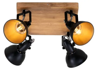 Image de Plafonnier Spot BRILONER LEUCHTEN BARNIM, 25 W, IP20, noir, métal-bois, excl. 4x E14, 28 x 28 x 15,7 cm