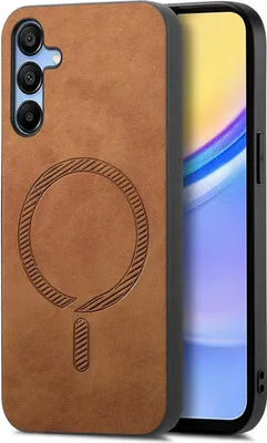 Image de Étui MagSafe pour Samsung Galaxy A16 - Coque arrière Phonesta Retro Vegan Leather - Marron