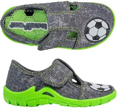 Produktbild von 3F Jungen Kinder Hausschuhe Super Flexible bar3foot Fußball Grün 25