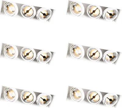 Produktbild von QAZQA - Set mit 6 Einbaustrahlern Weiß AR111 Trimless 3-Licht - Oneon I Wohnzimmer I Schlafzimmer - Stahl - LED geeignet G53