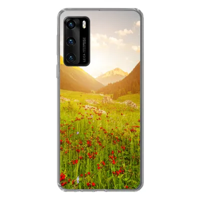 Produktbild von MuchoWow® Handyhülle Schutzhülle Hülle für Huawei P40 Blumen - Berg - Sonne Silikon Softcase Handy Hülle - Handytasche