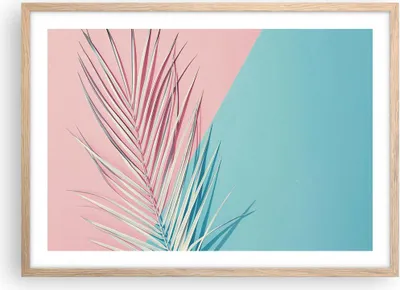 Produktbild von Gerahmtes Poster - Rahmen in heller Eiche - Blatt Rosa Türkis - 70x50 cm - Wand Bild - Wanddeko - Wandbilder - Kunstposter - Wandposter - Bilderrahmen - Bilder - Kunstdruck - P2NAA70x50-4421