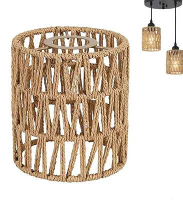 Produktbild von Rattan Lampenschirm - E27 E14 - Geflochtener Lampenschirm - 12x15cm - Boho-Stil - Lampenschirm aus Seegras - Für Hänge-, Wand- und Stehlampen