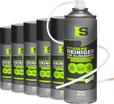 Produktbild von Spraytive 6x 400ml Hygiene Reiniger für Klimageräte - Klimaanlagenreiniger für Auto & Haus, Geruchsentferner Spray, mit Schlauch & Messingdüse