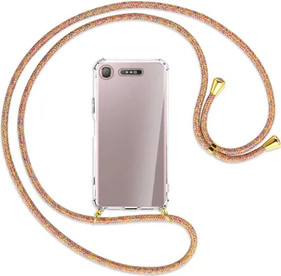Produktbild von Handykette Backcover-Schutzhülle mit Band (Metall goldfarben) für Sony Xperia XZ1 - Rainbow