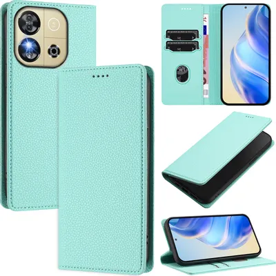 Produktbild von Litchi Leder Handyhülle für Oukitel C57S / C57 Pro Wallet Kartenfächer Standfunktion Hülle Türkis