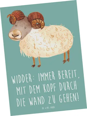 Produktbild von Mr. & Mrs. Panda bildkarte Widder Power - Meeresbrise - Geschenk, Herausforderung, Tierkreiszeichen, Grußkarte, Feuerzeichen, Geschenke Sternzeichen, Entschlossenheit