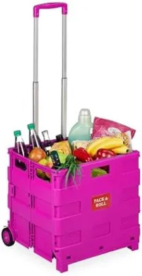 Obrázok produktu pre Nákupný vozík, 2 kolesá, teleskopická rukoväť, nosnosť do 35 kg, skladací, nákupný vozík, ružový