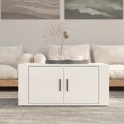 Immagine prodotto di The Living Store Tavolino bianco lucido 80x50x36 cm in materiale ligneo